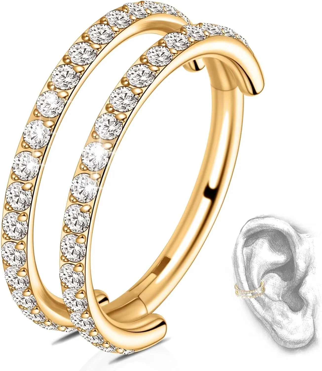 G23 Titanium Conch Piercing Jewelry Hoop: 16G 8mm/10mm/12mm Diamond Cartilage Earring Helix Double Piercing Hoop Septum Rings Hypoallergenic Nose Rings Hinged Segment Clicker Lip Rings Rook Daith Tragus Earrings