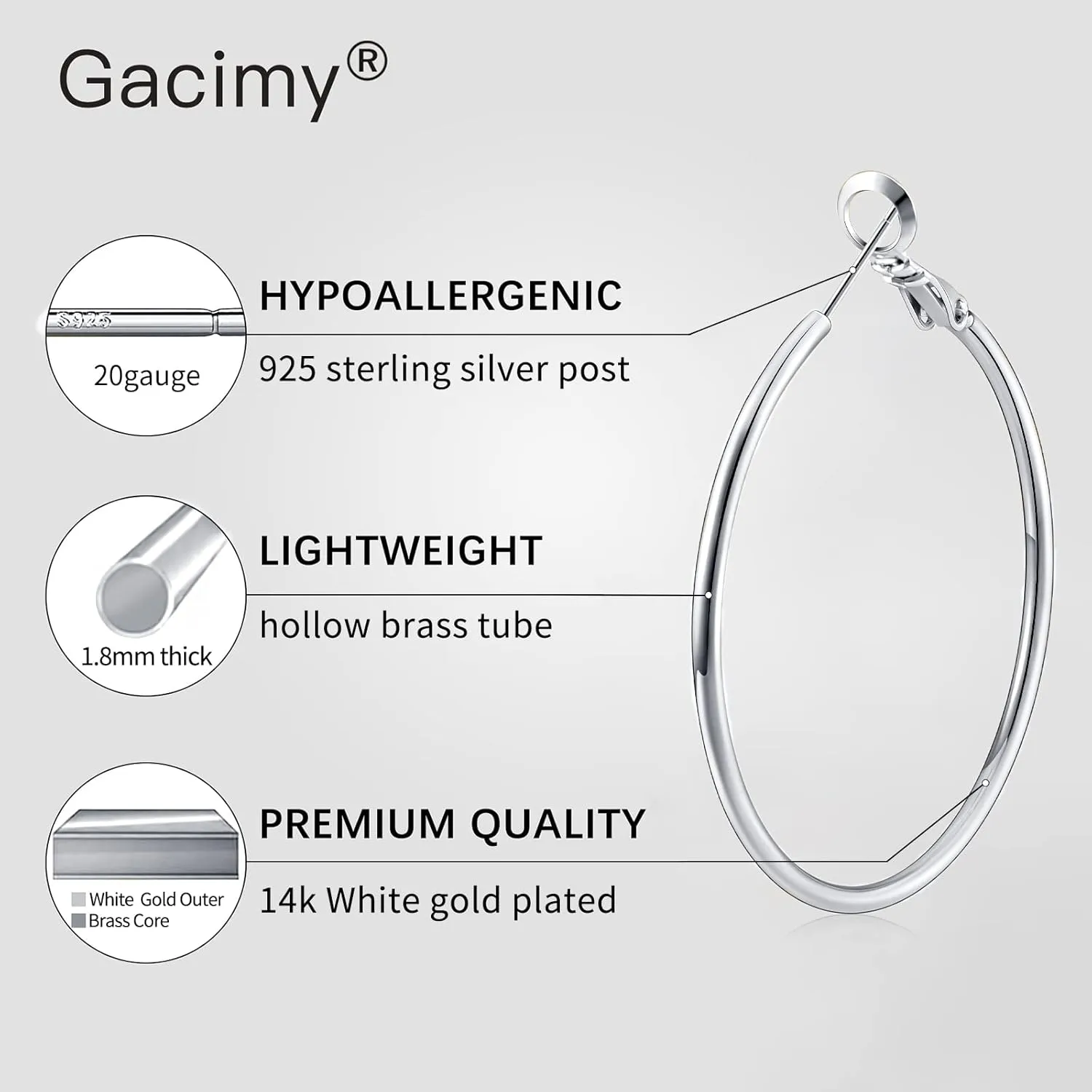 Gacimy Gold Hoop Earrings for Women 14K Gold Plated, 925 Sterling Silver Post hoops for Women
