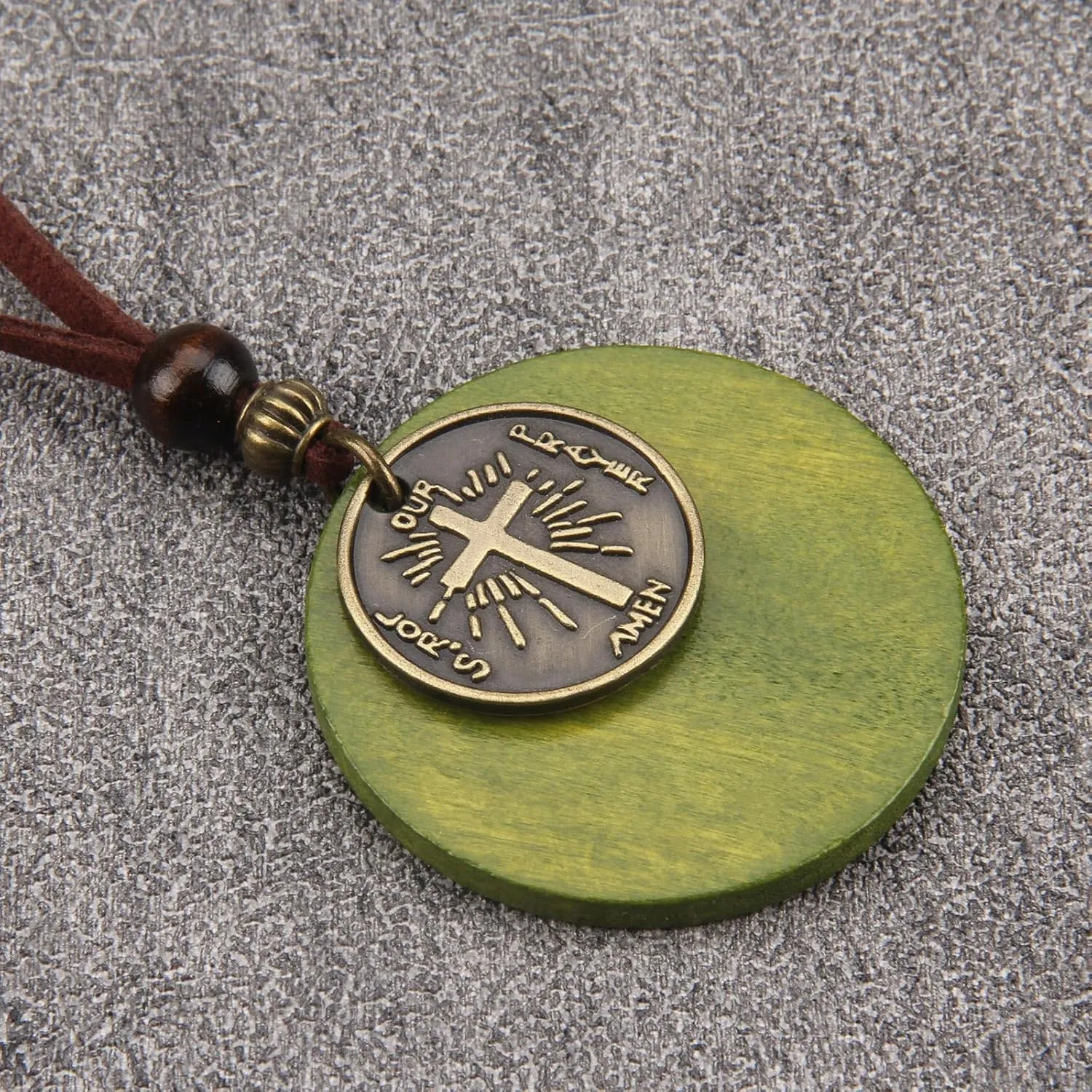 GelConnie Leather Necklace for Women Round Wooden Pendant Long Leather Choker Vintage Sweater Necklace Gold Chunky Boho Necklaces for Women
