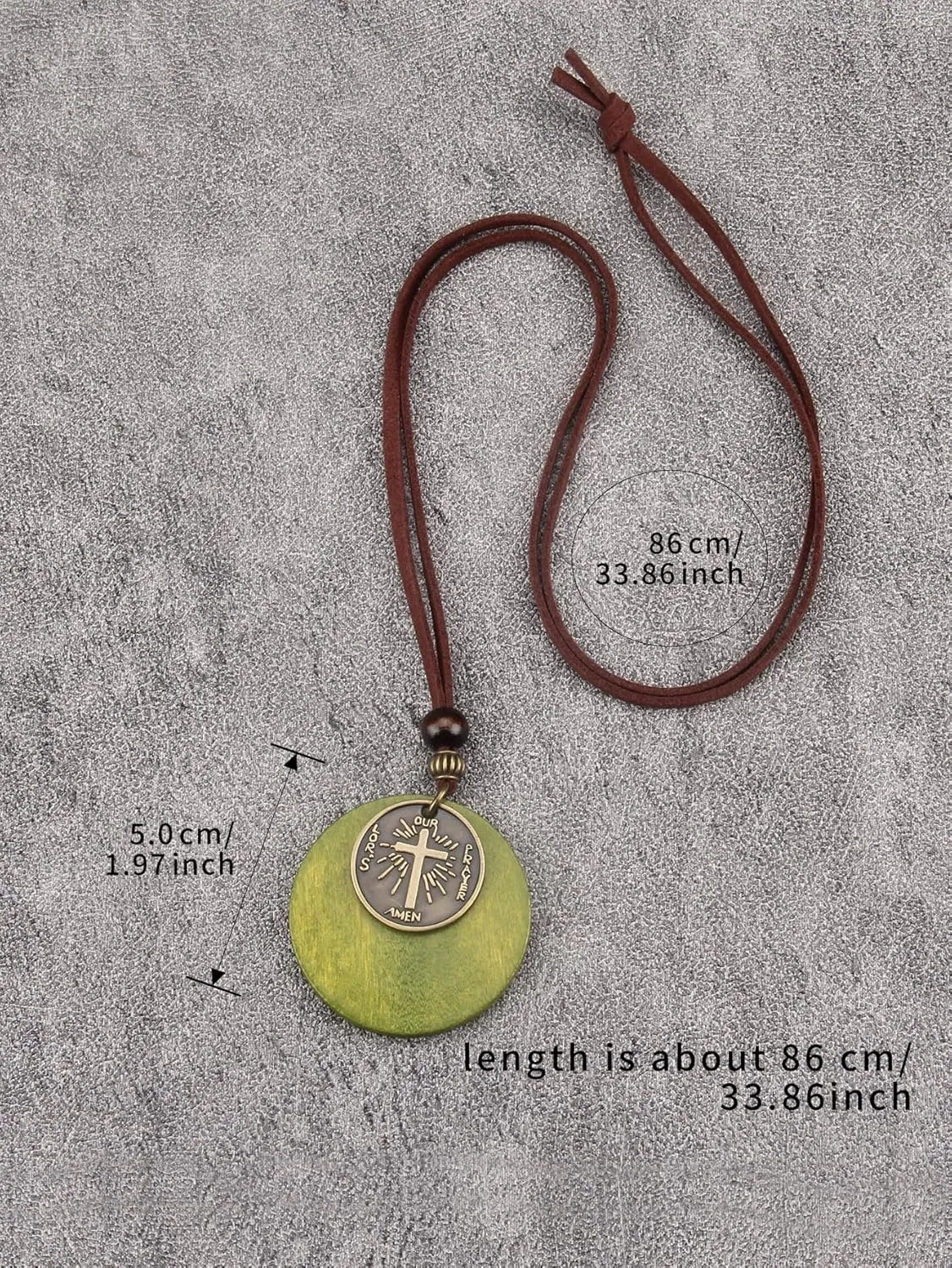 GelConnie Leather Necklace for Women Round Wooden Pendant Long Leather Choker Vintage Sweater Necklace Gold Chunky Boho Necklaces for Women