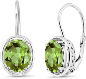 Gem Stone King 3.60 Cttw Green Peridot Dangle Earrings For Women | 925 Sterling Silver | Gemstone Birthstone | Oval 9X7MM | Fine Jewelry Gifts for Her Mom Women Wife