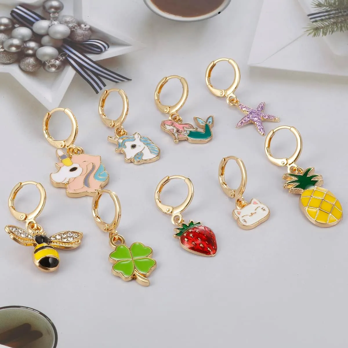Girls Hypoallergenic Huggie Hoop Earrings with Charm Cute Small Dangle Hoop Earrings Set (10-20 Pairs)