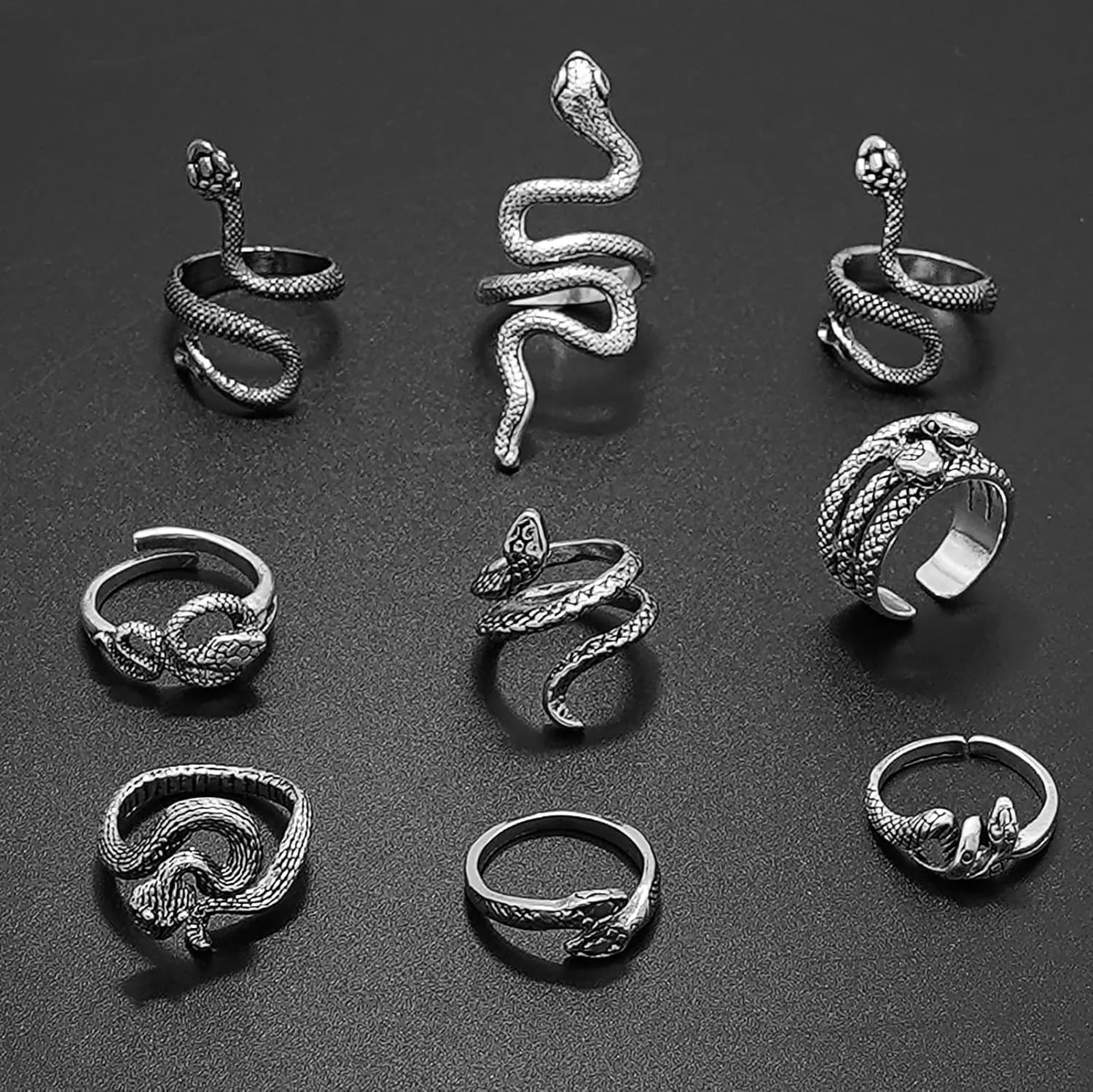 Gleamart Adjustable Vintage Punk Ring Set Stackable Animal Rings Present for Men Women