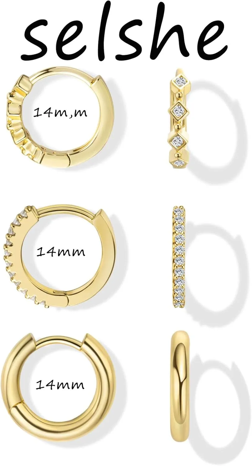 Gold Earrings for Women, 14k Gold Plated Earring Stack Hypoallergenic Pearl Drop Earring Dainty Gold Earrings for Women Trendy Cute Small Huggie Hoop Earring Fashion Womens Jewelry