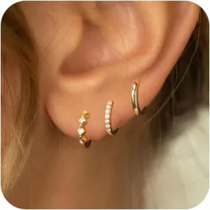 Gold Earrings for Women, 14k Gold Plated Earring Stack Hypoallergenic Pearl Drop Earring Dainty Gold Earrings for Women Trendy Cute Small Huggie Hoop Earring Fashion Womens Jewelry