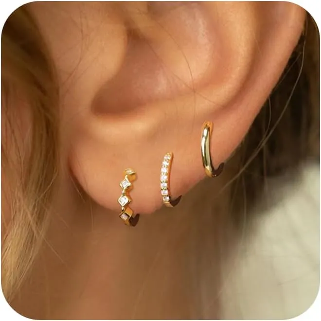 Gold Earrings for Women, 14k Gold Plated Earring Stack Hypoallergenic Pearl Drop Earring Dainty Gold Earrings for Women Trendy Cute Small Huggie Hoop Earring Fashion Womens Jewelry