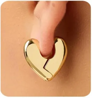 Gold Earrings for Women Trendy 14K Gold Plated Heart Hoop Earrings Dainty Minimalist Simple Chunky Heart Huggie Earrings Jewelry Gift for Her
