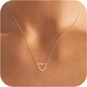 Gold Heart Necklace for Women Girls - 18K Gold Plated Heart Pendant Necklaces Simple Gold Necklace Jewelry for Women Teen Girls Trendy Gifts