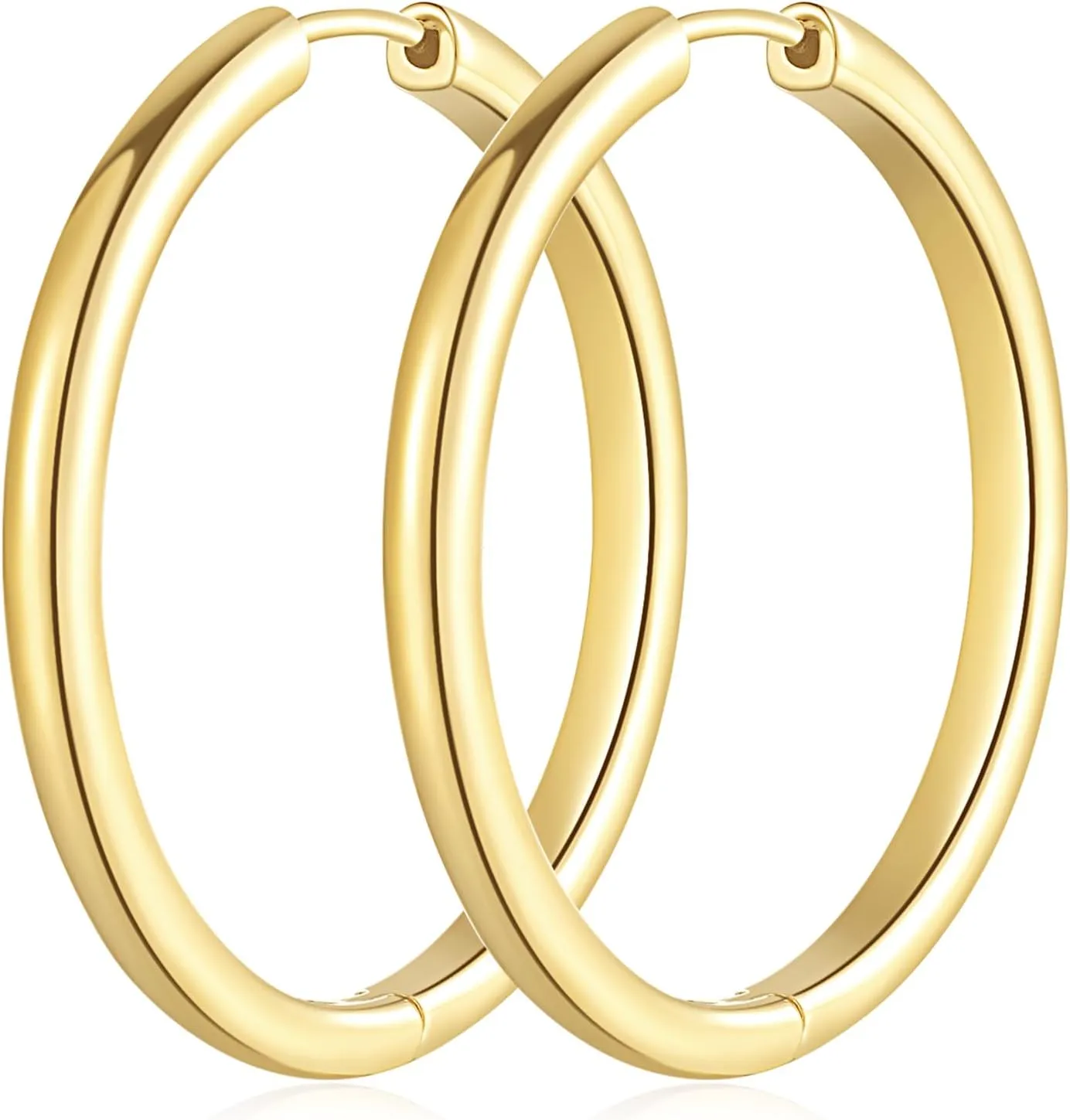 Gold Hoop Earrings 14K Gold Huggie Hoop Earrings for Women Minimalist Round-Edge Womens Hoops Earring 30 * 3.5MM