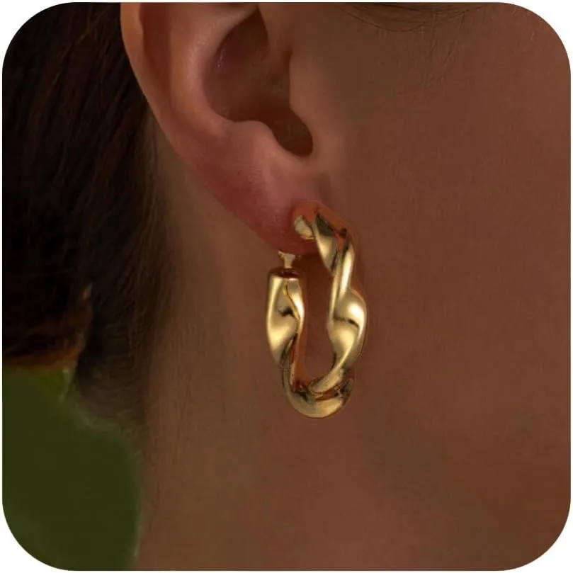 Gold Hoop Earrings for Women, 14k Gold Plated Hoop Earrings for Women Trendy Lightweight Open Hoops Jewelry Gifts for Her
