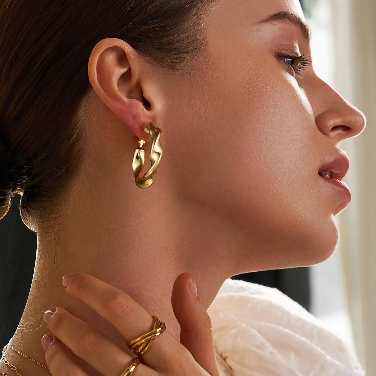 Gold Hoop Earrings for Women, 14k Gold Plated Hoop Earrings for Women Trendy Lightweight Open Hoops Jewelry Gifts for Her