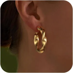 Gold Hoop Earrings for Women, 14k Gold Plated Hoop Earrings for Women Trendy Lightweight Open Hoops Jewelry Gifts for Her