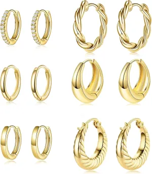 Gold Hoop Earrings for Women, 14K Gold Plated Small Hoop Earrings Hypoallergenic Huggie Hoop Earrings Set for Women Tiny Lightweight Hoop Earrings for Women Gold Jewelry Gifts