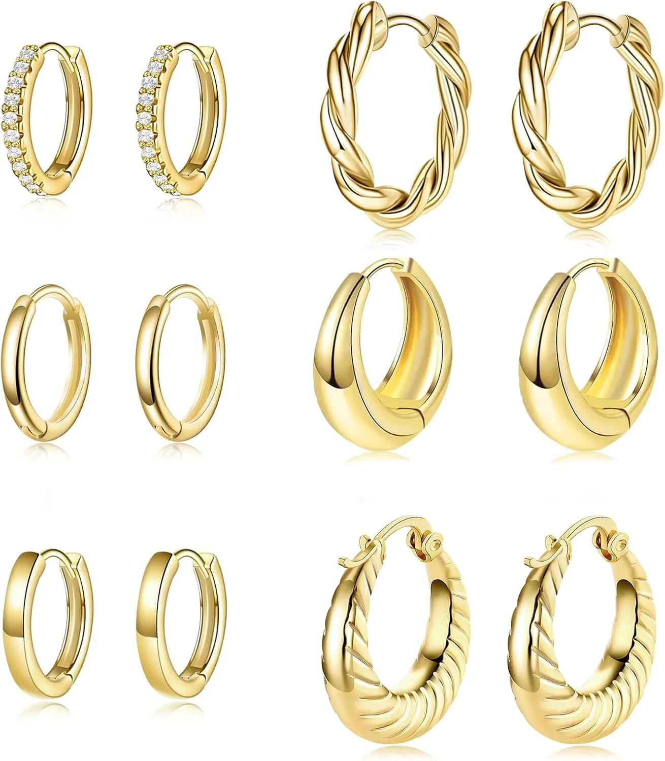 Gold Hoop Earrings for Women, 14K Gold Plated Small Hoop Earrings Hypoallergenic Huggie Hoop Earrings Set for Women Tiny Lightweight Hoop Earrings for Women Gold Jewelry Gifts