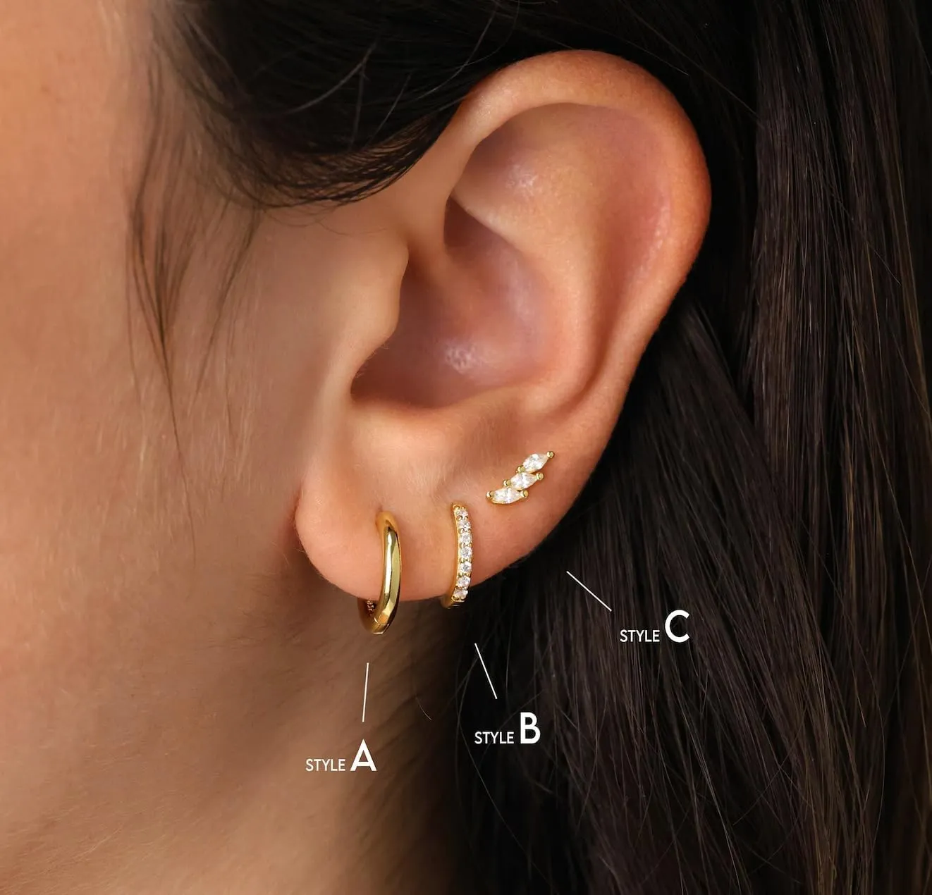 Gold Hoop Earrings Set for Women, Dainty 14K Gold Plated CZ Small Huggie Hoop Earrings Set Lightweight Multiple Piercing Stud Earrings Set for Women Fashion Jewelry
