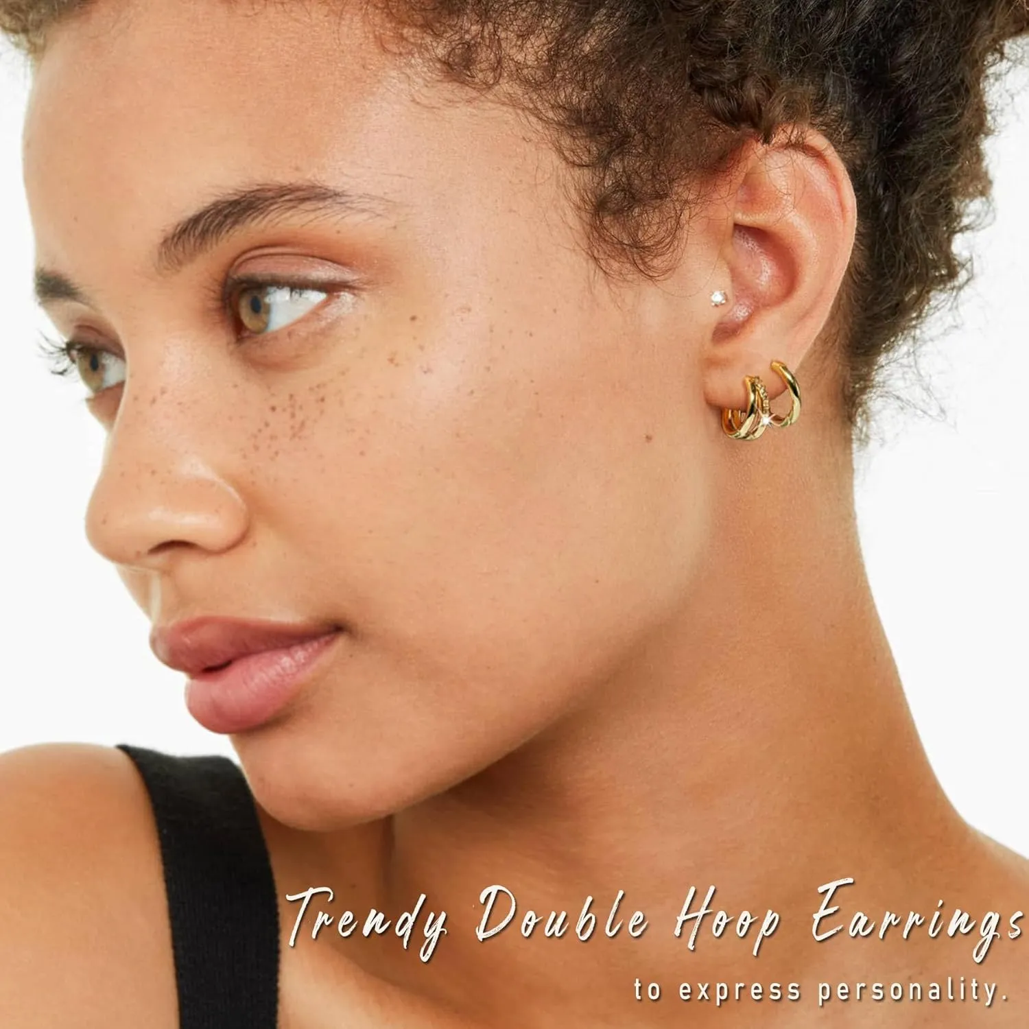 Gold Hoop Earrings Set for Women, Small 14K Gold Plated Huggie Earrings for Multiple Piercing, Dainty Earrings Set