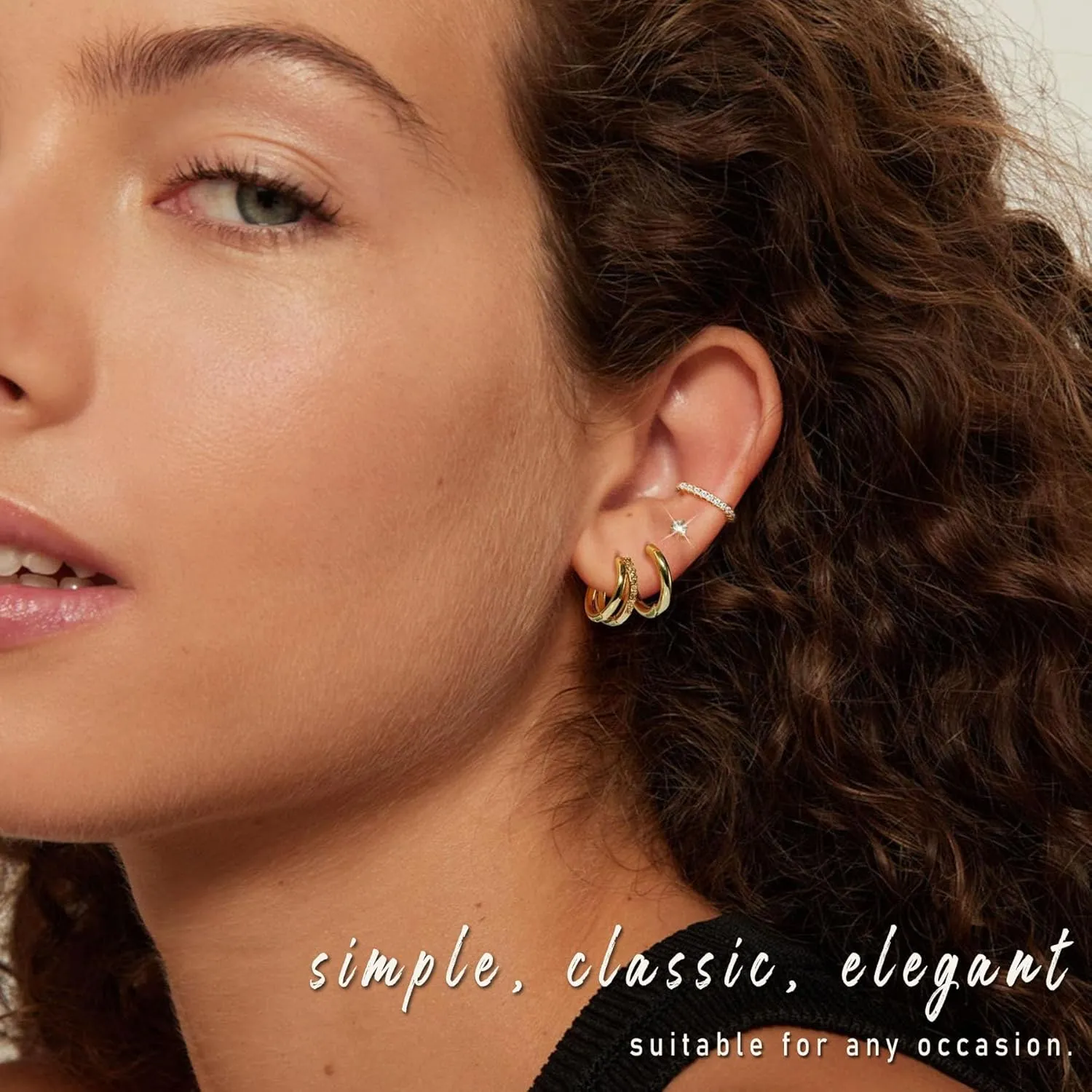 Gold Hoop Earrings Set for Women, Small 14K Gold Plated Huggie Earrings for Multiple Piercing, Dainty Earrings Set