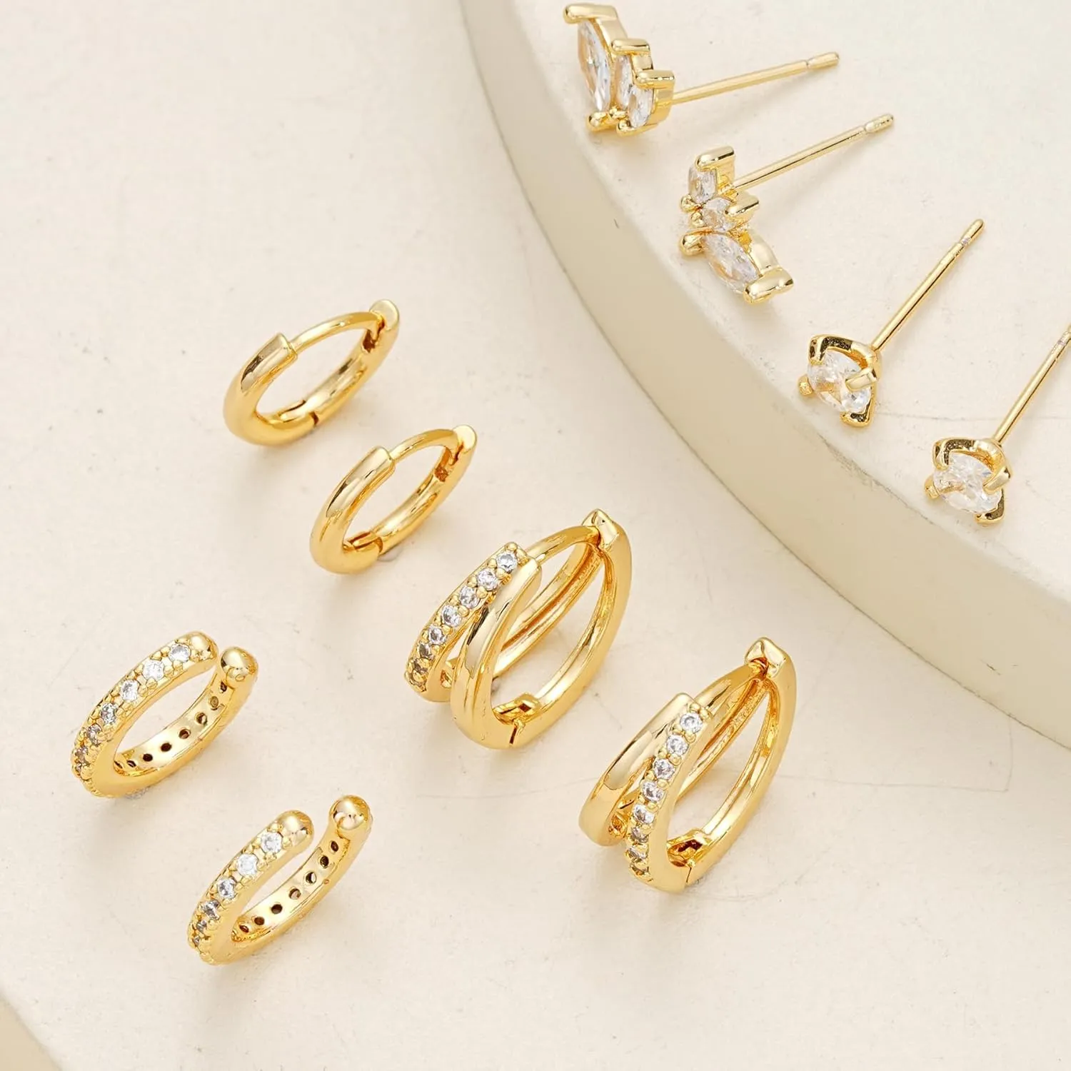 Gold Hoop Earrings Set for Women, Small 14K Gold Plated Huggie Earrings for Multiple Piercing, Dainty Earrings Set
