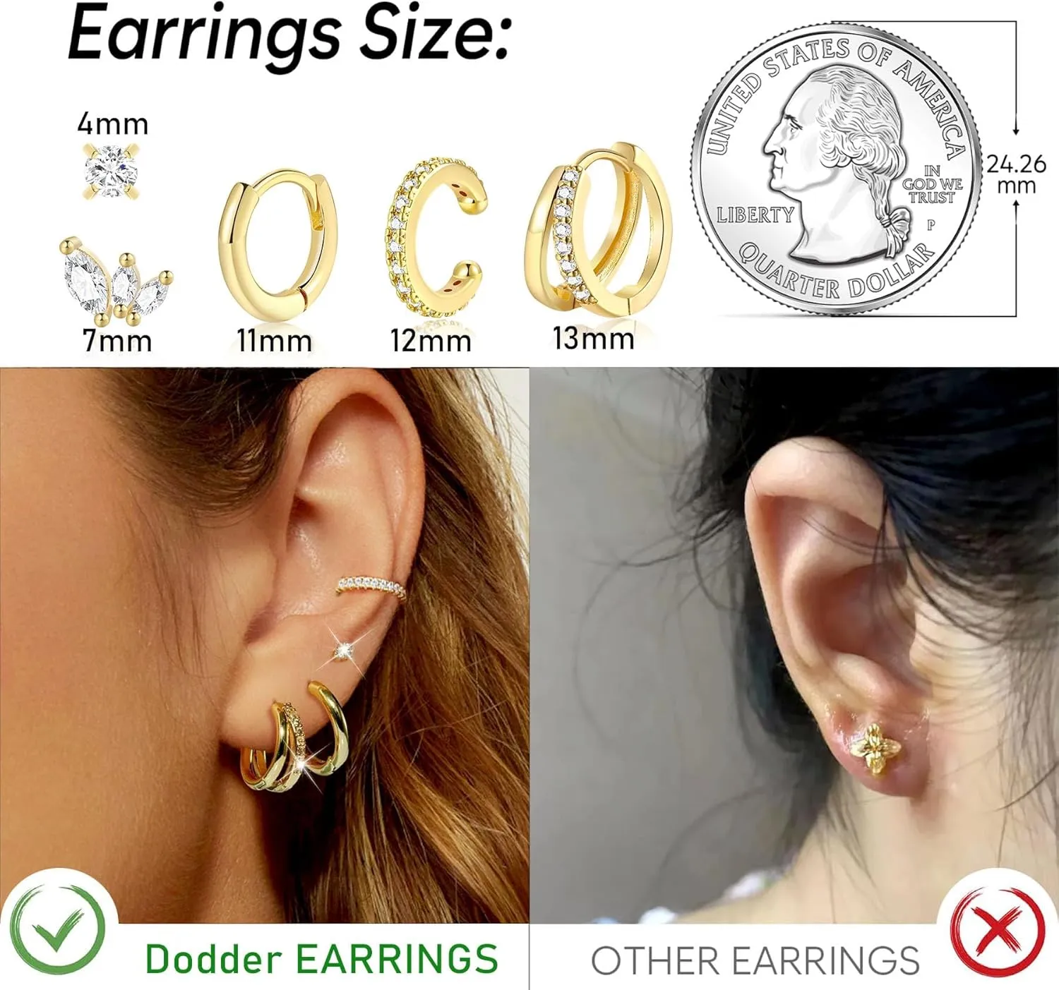 Gold Hoop Earrings Set for Women, Small 14K Gold Plated Huggie Earrings for Multiple Piercing, Dainty Earrings Set