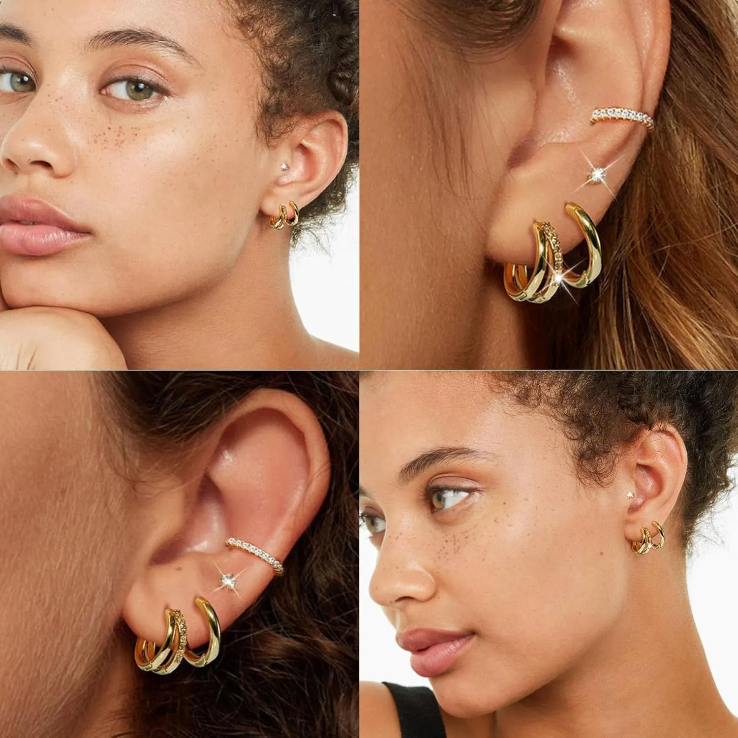 Gold Hoop Earrings Set for Women, Small 14K Gold Plated Huggie Earrings for Multiple Piercing, Dainty Earrings Set