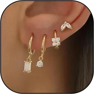Gold Huggie Earrings Set for Women 14K Gold Plated Earring Sets for Multiple Piercing Rhinestone Hypoallergenic Stackable Small Gold Cartilage Hoop Earrings for Women Jewelry Gifts