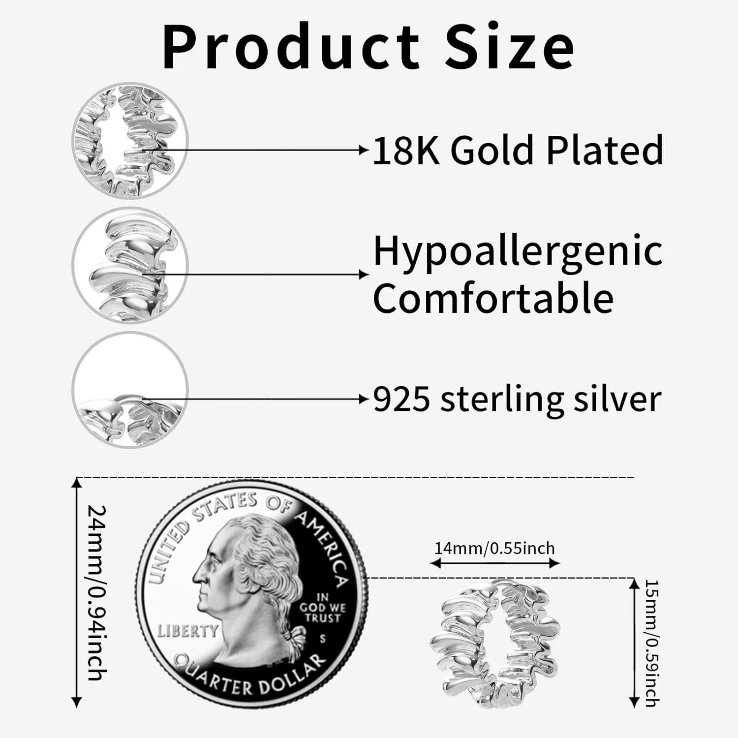 Gold Huggie Hoop Earrings for Women's Trendy 18K Twisted Sterling Silver Earrings Hypoallergenic Lightweight Jewelry for Teen