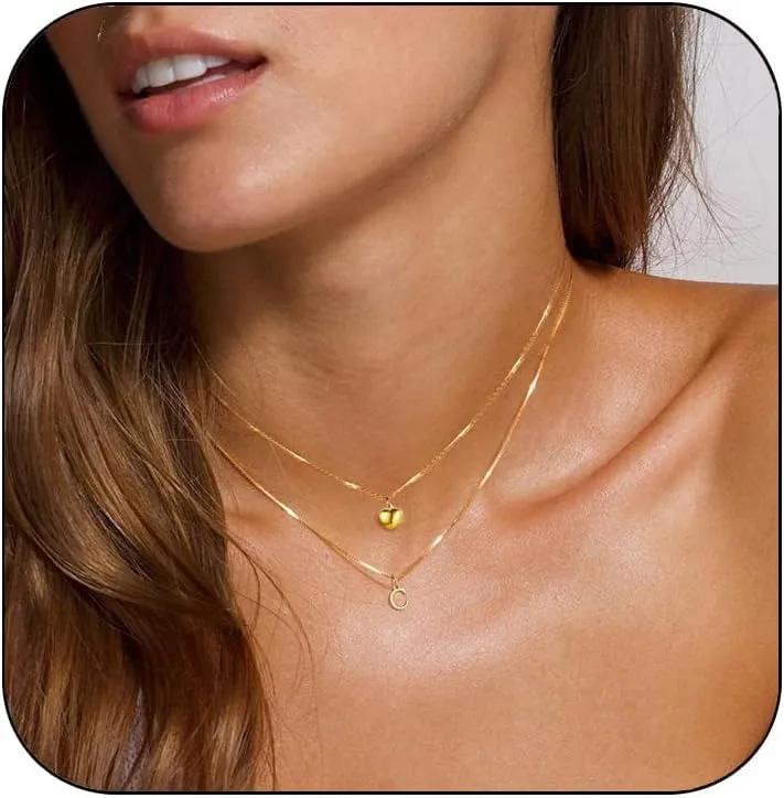 Gold Initial Necklaces for Women Trendy, Dainty 14K Gold Plated Layered Initial Necklace Cute Heart Pendant Choker Necklace Simple Personalized Monogram Name Necklace Gold Jewelry Necklace for Gift