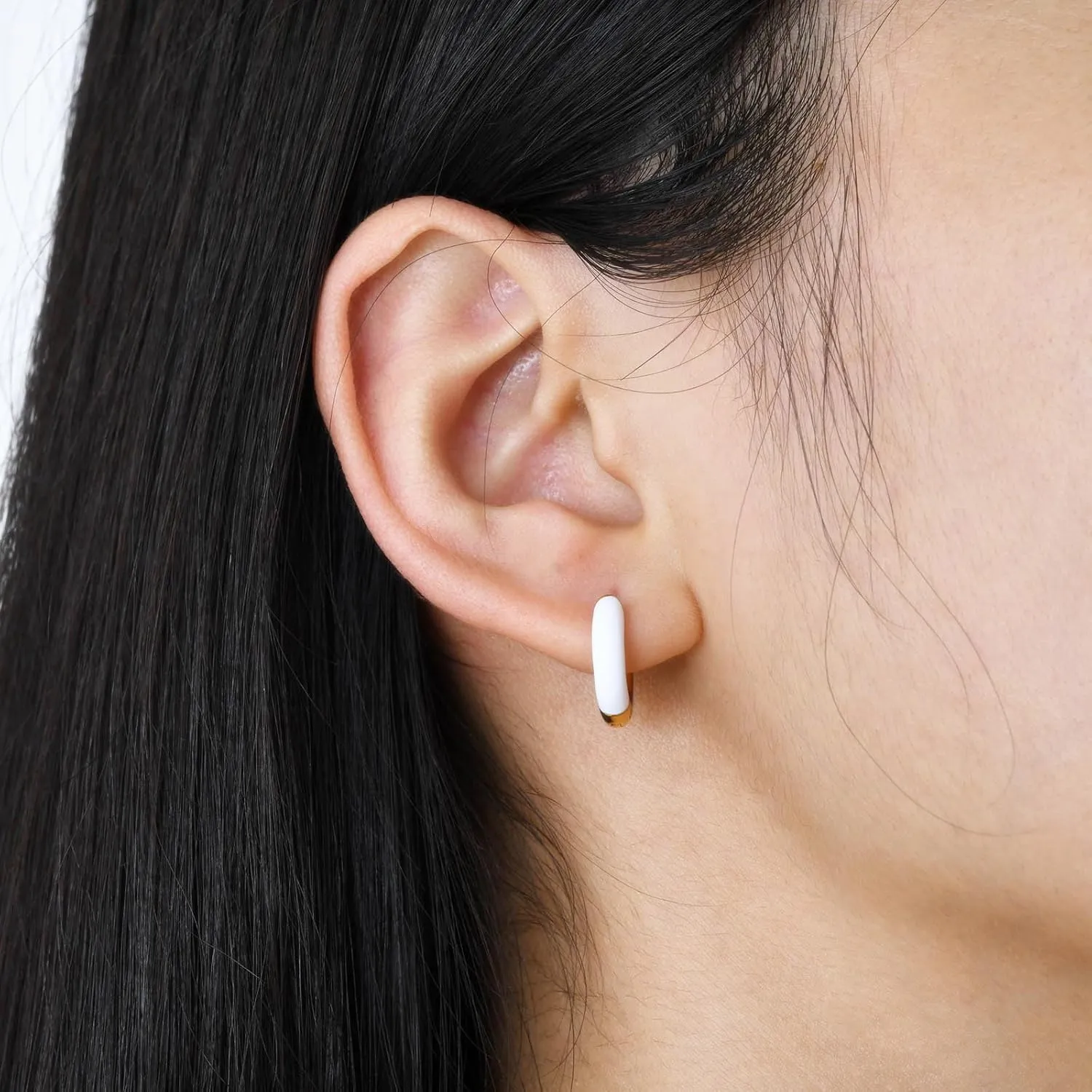 Gold Plated Checker Small Hoop Earrings Dainty Simple Enamel Checkerboard Black White Grid Round Circle Lightweight C shaped Huggie Hoop Earrings for Women 70s 80s Birthday Party Jewelry Gifts