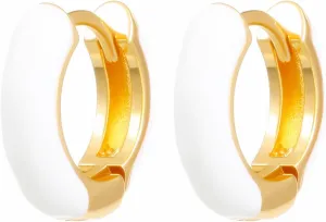 Gold Plated Checker Small Hoop Earrings Dainty Simple Enamel Checkerboard Black White Grid Round Circle Lightweight C shaped Huggie Hoop Earrings for Women 70s 80s Birthday Party Jewelry Gifts