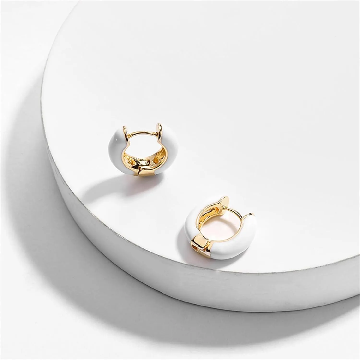 Gold Plated Checker Small Hoop Earrings Dainty Simple Enamel Checkerboard Black White Grid Round Circle Lightweight C shaped Huggie Hoop Earrings for Women 70s 80s Birthday Party Jewelry Gifts
