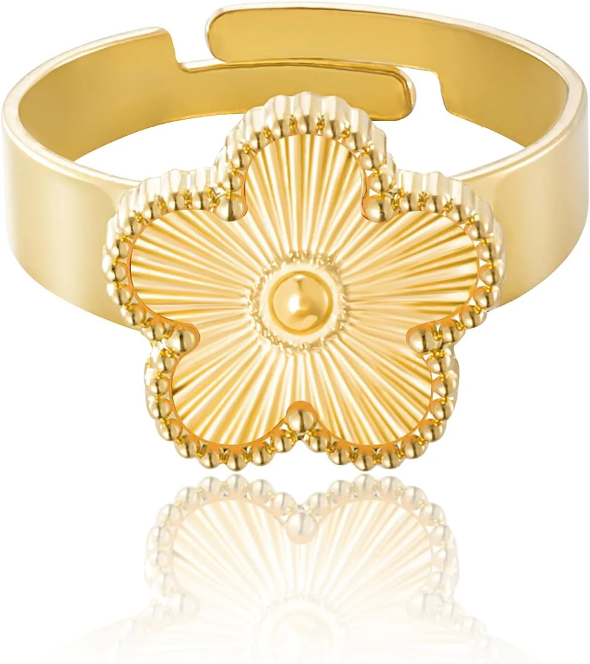 Gold Plated Five Leaf Clover Ring for Women Lucky Flower Jewelry