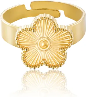 Gold Plated Five Leaf Clover Ring for Women Lucky Flower Jewelry