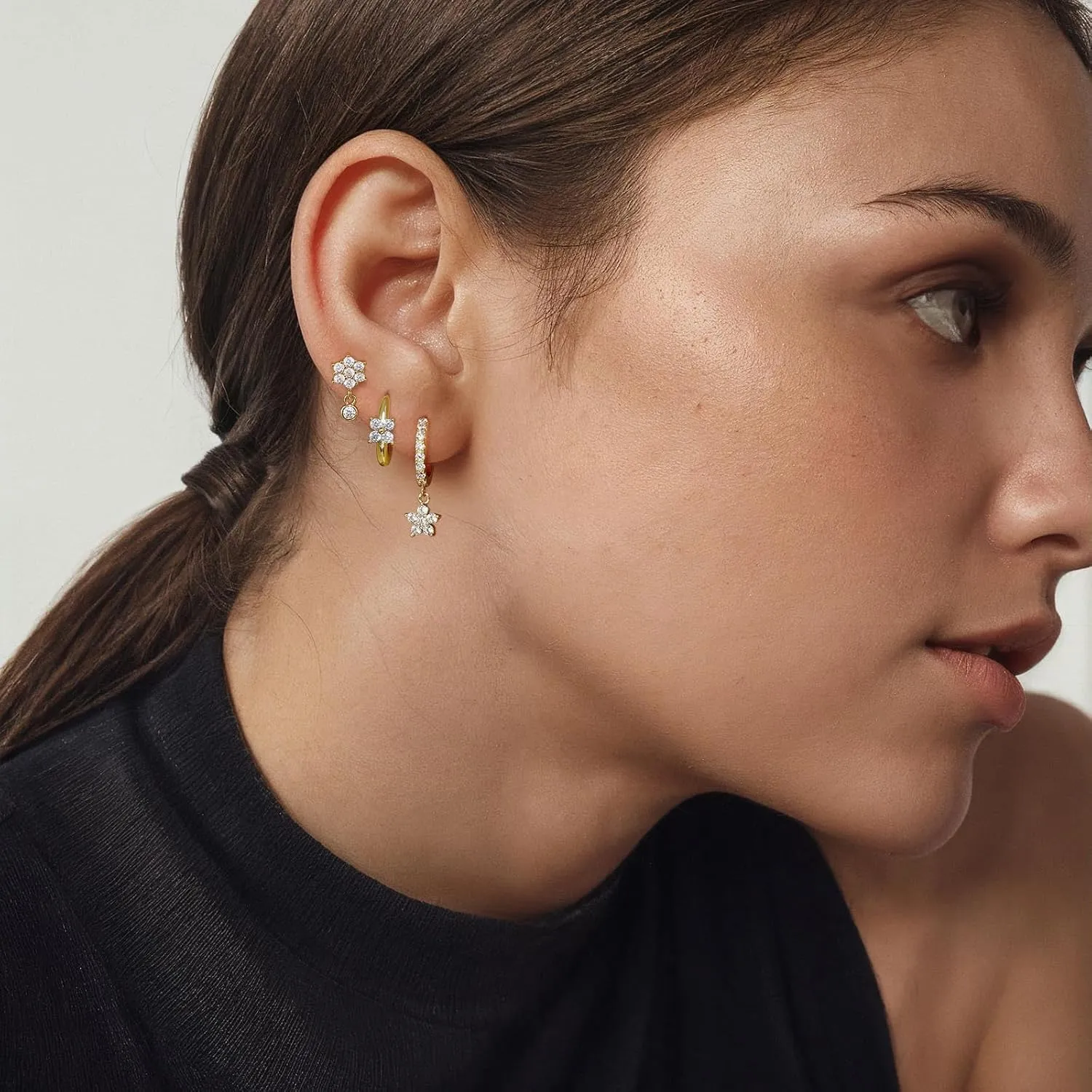 Gold Plated Hoop Earrings Set for Women, Dainty Gold Heart Flower Bow Earrings Jewelry, Trendy Dangle Earring Stacks for Multiple Piercings