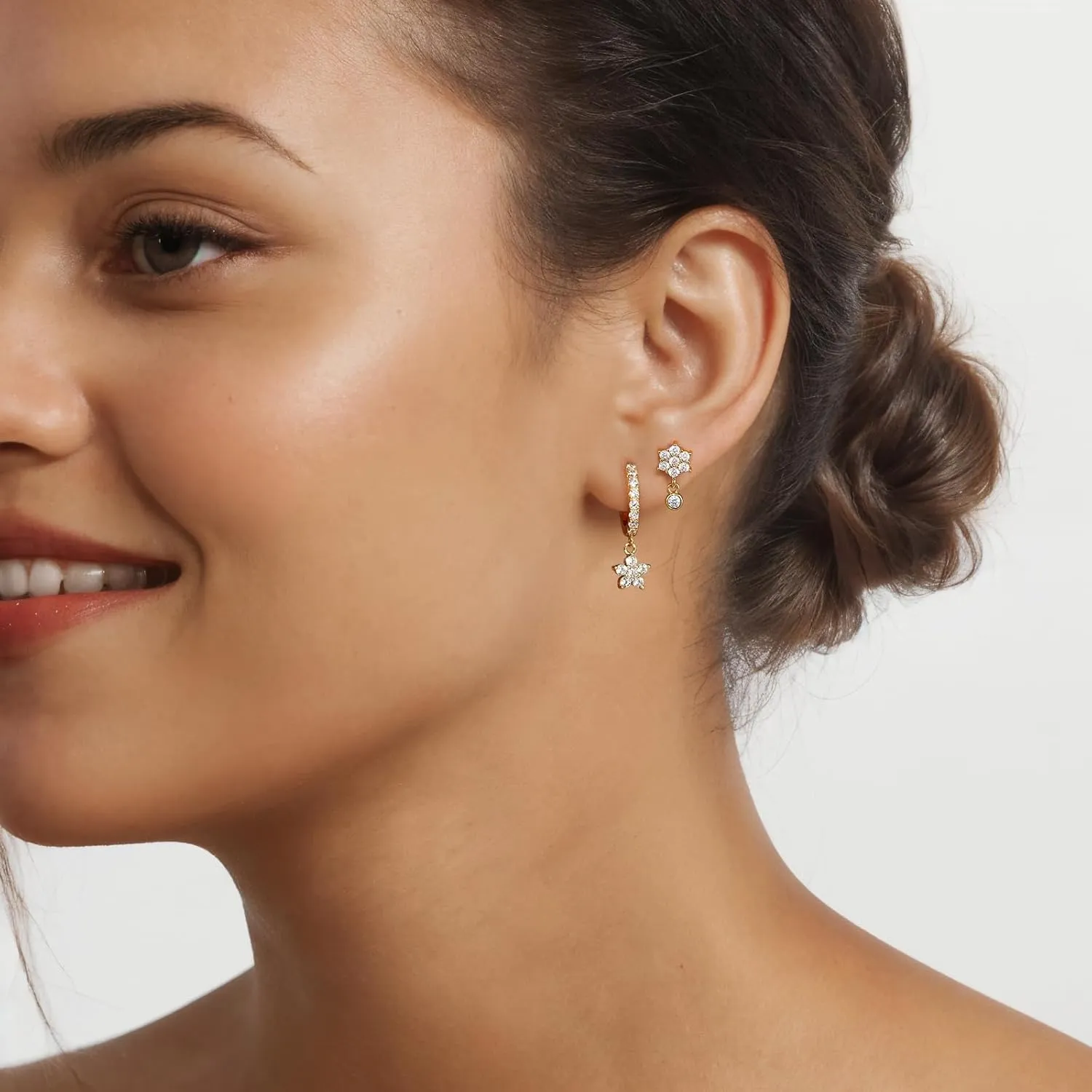 Gold Plated Hoop Earrings Set for Women, Dainty Gold Heart Flower Bow Earrings Jewelry, Trendy Dangle Earring Stacks for Multiple Piercings