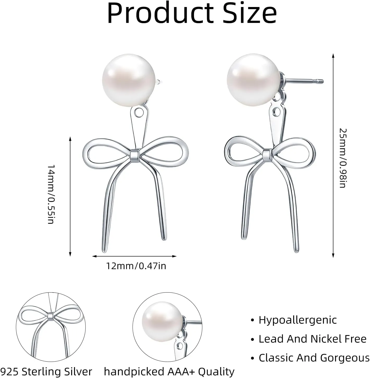 Gold Silver Pearl Earrings for Women - Hoop Earrings for Women Trendy 14K Gold Plated/Silver Twist Rope Bow Stud Bow Pearl Huggie Earring Hoops Pearls Dangle Cubic Zirconia Earring Jewelry Gift Womens