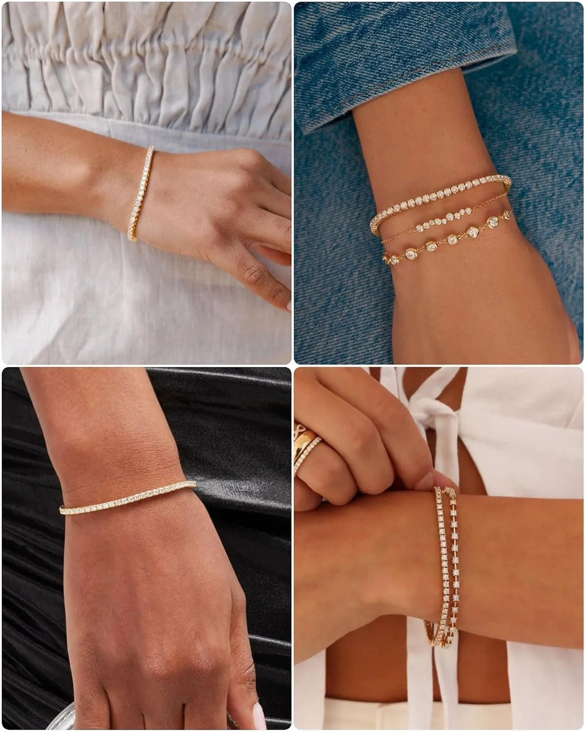Gold Silver Tennis Bracelets for Women Dainty 14K Gold Plated Stackable Cubic Zirconia Diamond Bracelets for Wedding Bride Jewelry Gift for Mom Women Size 6.5-7.5 Inch