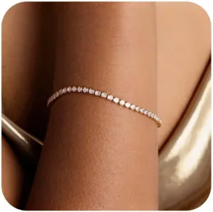 Gold Silver Tennis Bracelets for Women Dainty 14K Gold Plated Stackable Cubic Zirconia Diamond Bracelets for Wedding Bride Jewelry Gift for Mom Women Size 6.5-7.5 Inch
