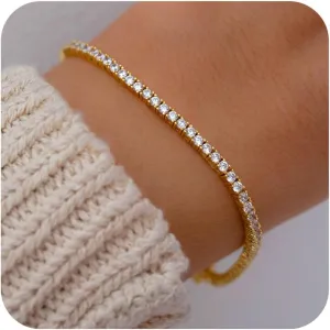 Gold Silver Tennis Bracelets for Women Dainty 14K Gold Plated Stackable Cubic Zirconia Diamond Bracelets for Wedding Bride Jewelry Gift for Mom Women Size 6.5-7.5 Inch