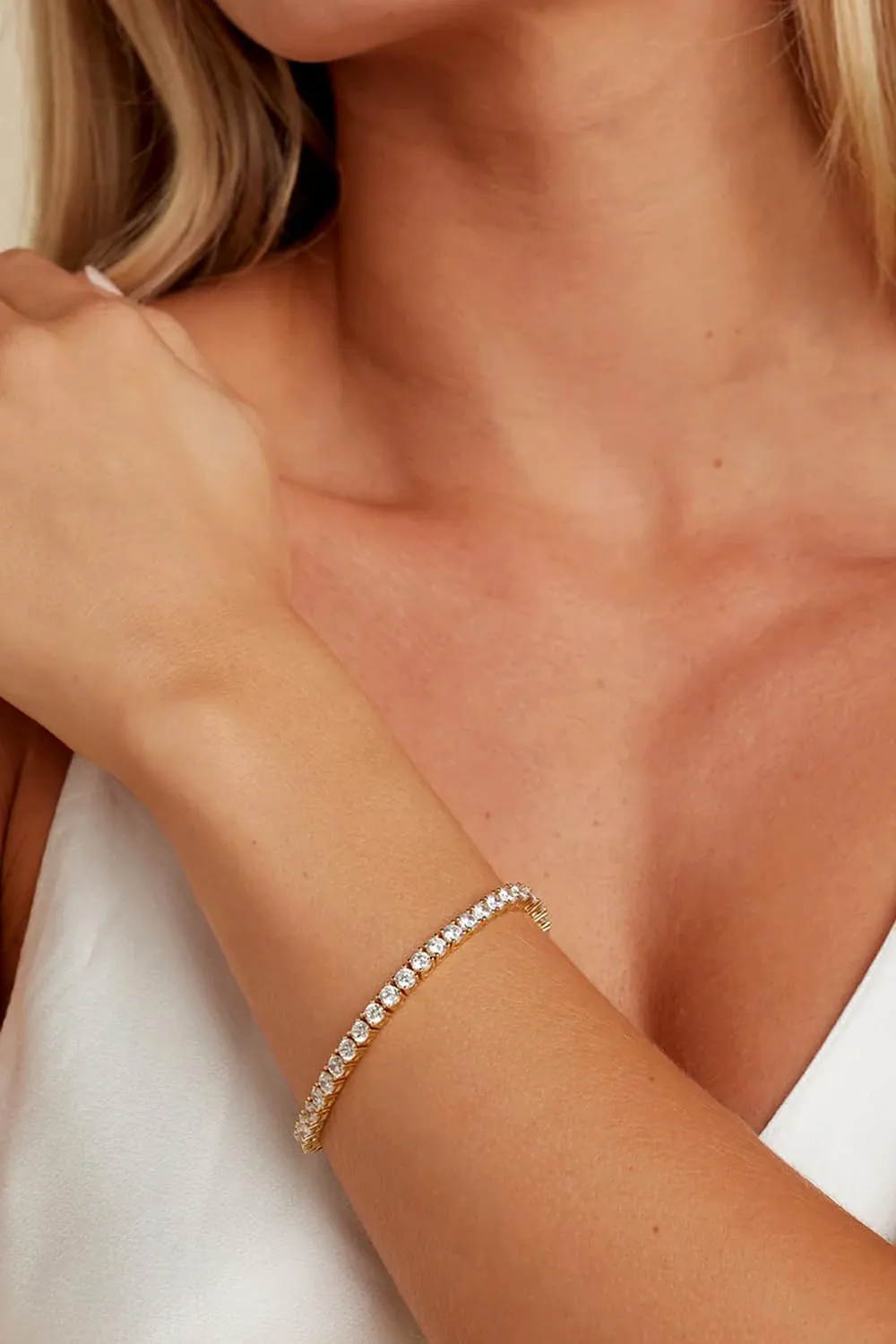 Gold Silver Tennis Bracelets for Women Dainty 14K Gold Plated Stackable Cubic Zirconia Diamond Bracelets for Wedding Bride Jewelry Gift for Mom Women Size 6.5-7.5 Inch
