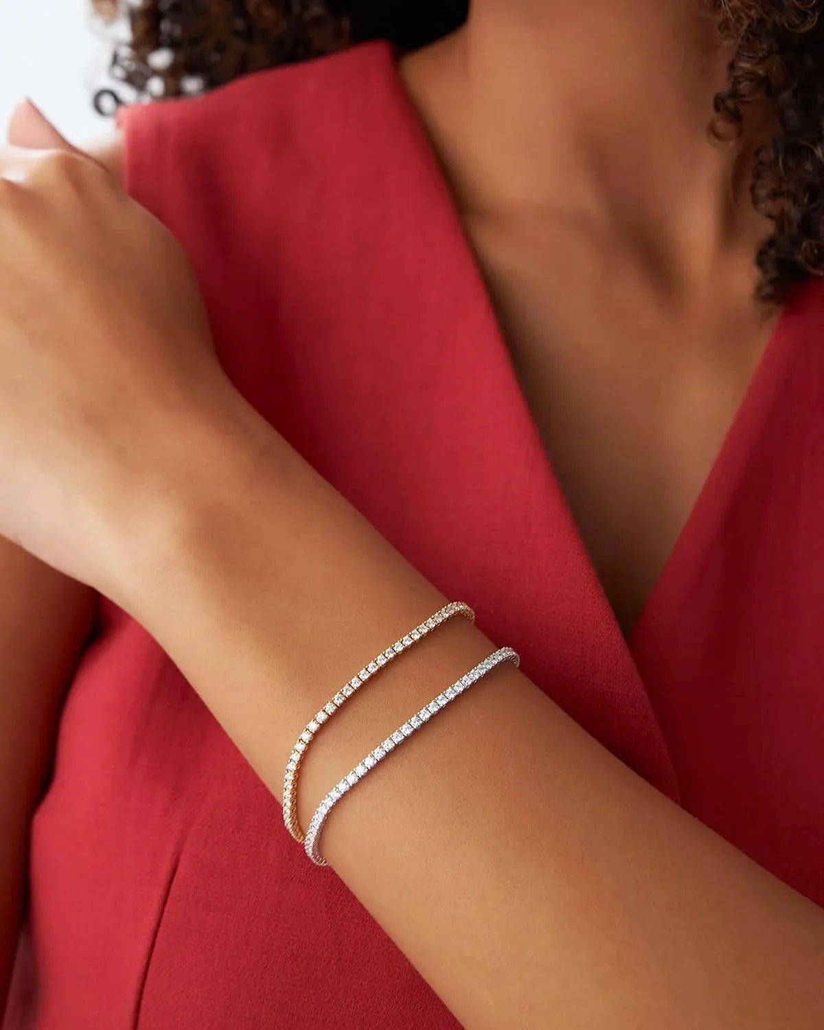 Gold Silver Tennis Bracelets for Women Dainty 14K Gold Plated Stackable Cubic Zirconia Diamond Bracelets for Wedding Bride Jewelry Gift for Mom Women Size 6.5-7.5 Inch