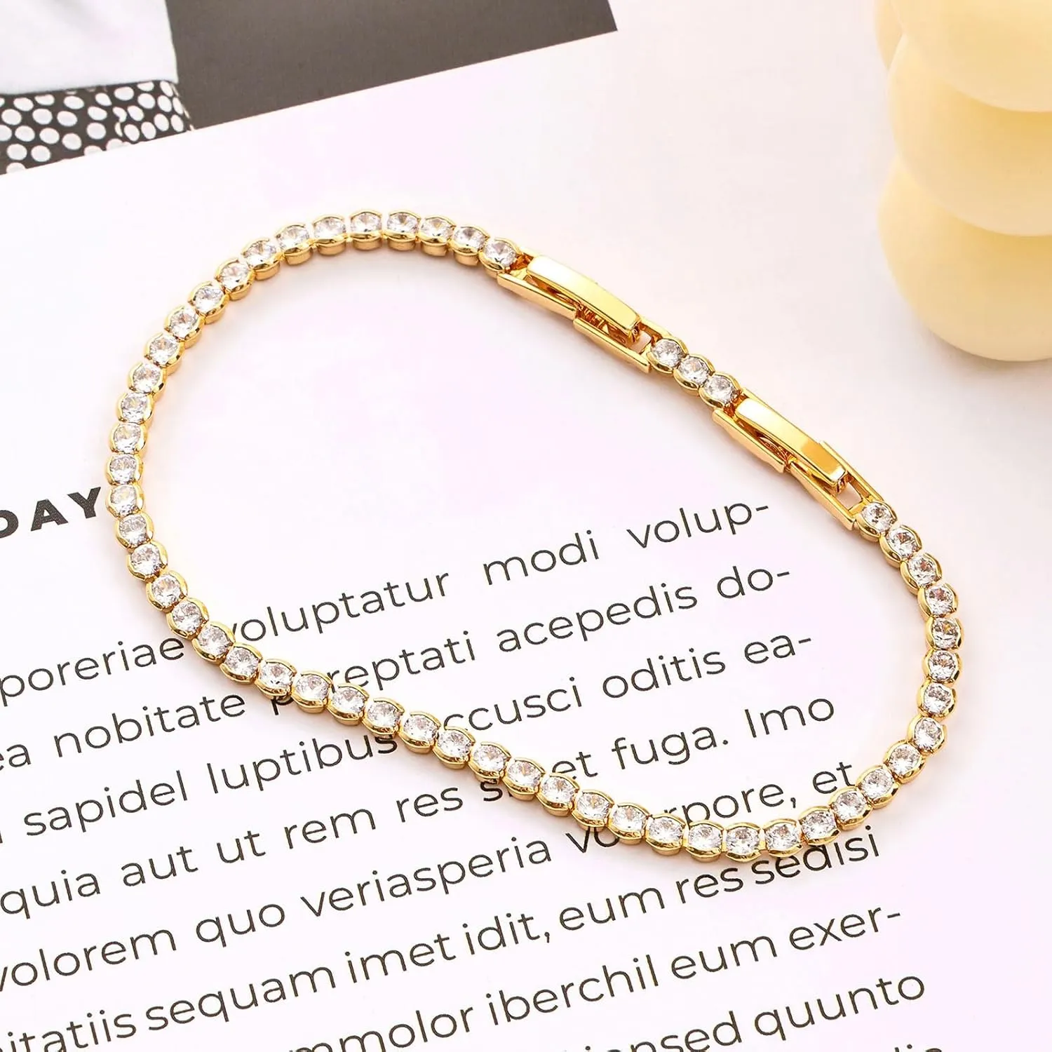 Gold Silver Tennis Bracelets for Women Dainty 14K Gold Plated Stackable Cubic Zirconia Diamond Bracelets for Wedding Bride Jewelry Gift for Mom Women Size 6.5-7.5 Inch