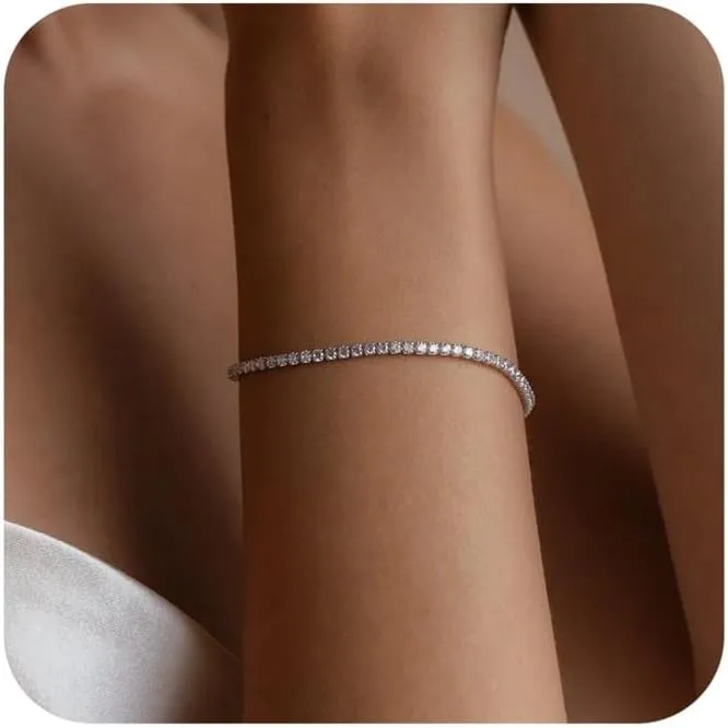 Gold Silver Tennis Bracelets for Women Dainty 14K Gold Plated Stackable Cubic Zirconia Diamond Bracelets for Wedding Bride Jewelry Gift for Mom Women Size 6.5-7.5 Inch