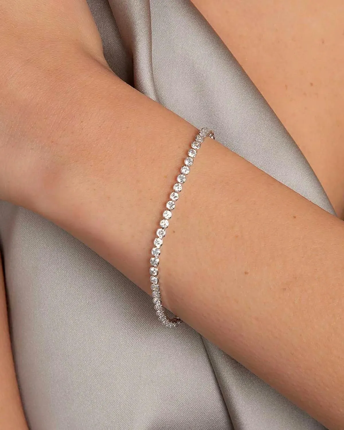 Gold Silver Tennis Bracelets for Women Dainty 14K Gold Plated Stackable Cubic Zirconia Diamond Bracelets for Wedding Bride Jewelry Gift for Mom Women Size 6.5-7.5 Inch
