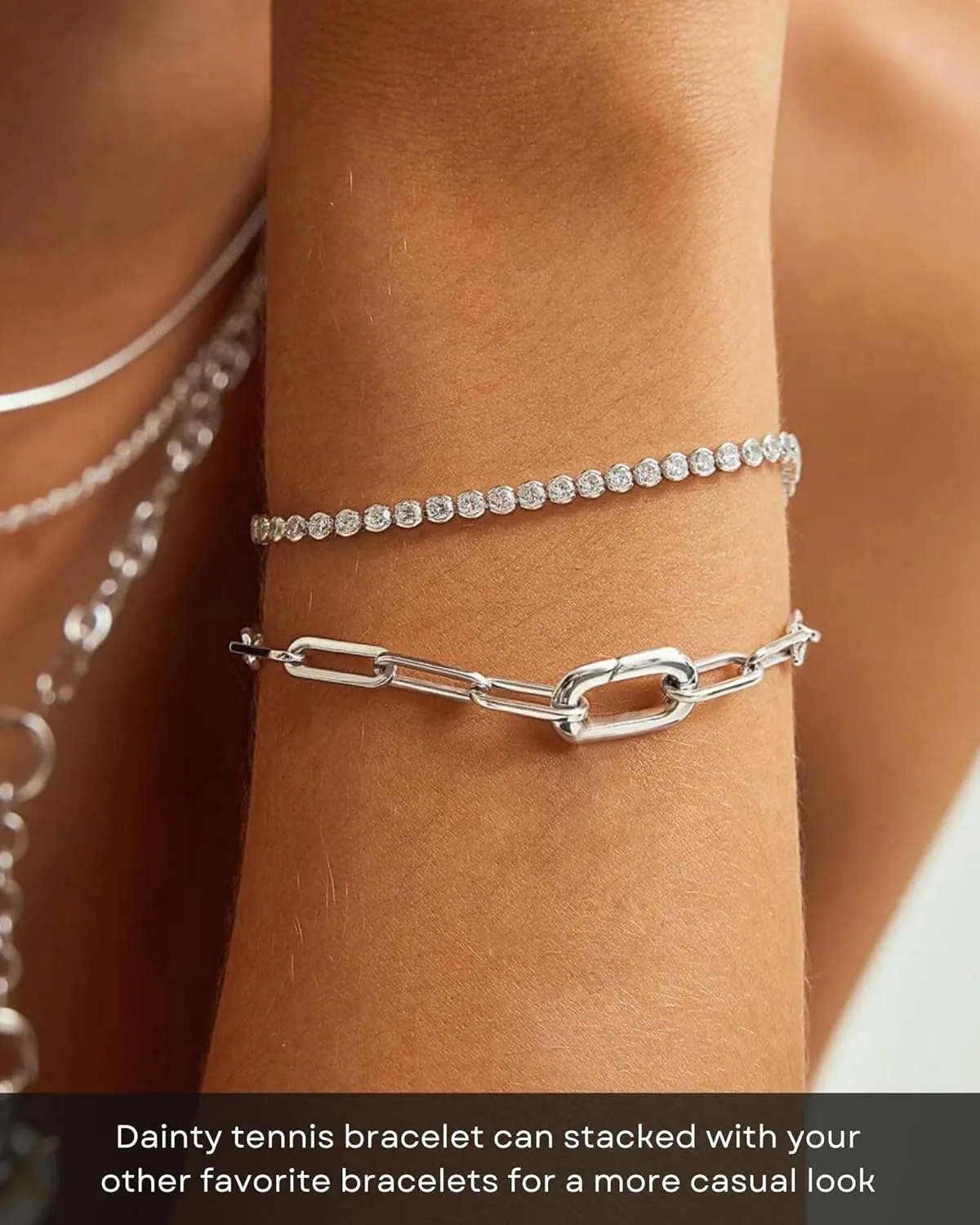 Gold Silver Tennis Bracelets for Women Dainty 14K Gold Plated Stackable Cubic Zirconia Diamond Bracelets for Wedding Bride Jewelry Gift for Mom Women Size 6.5-7.5 Inch