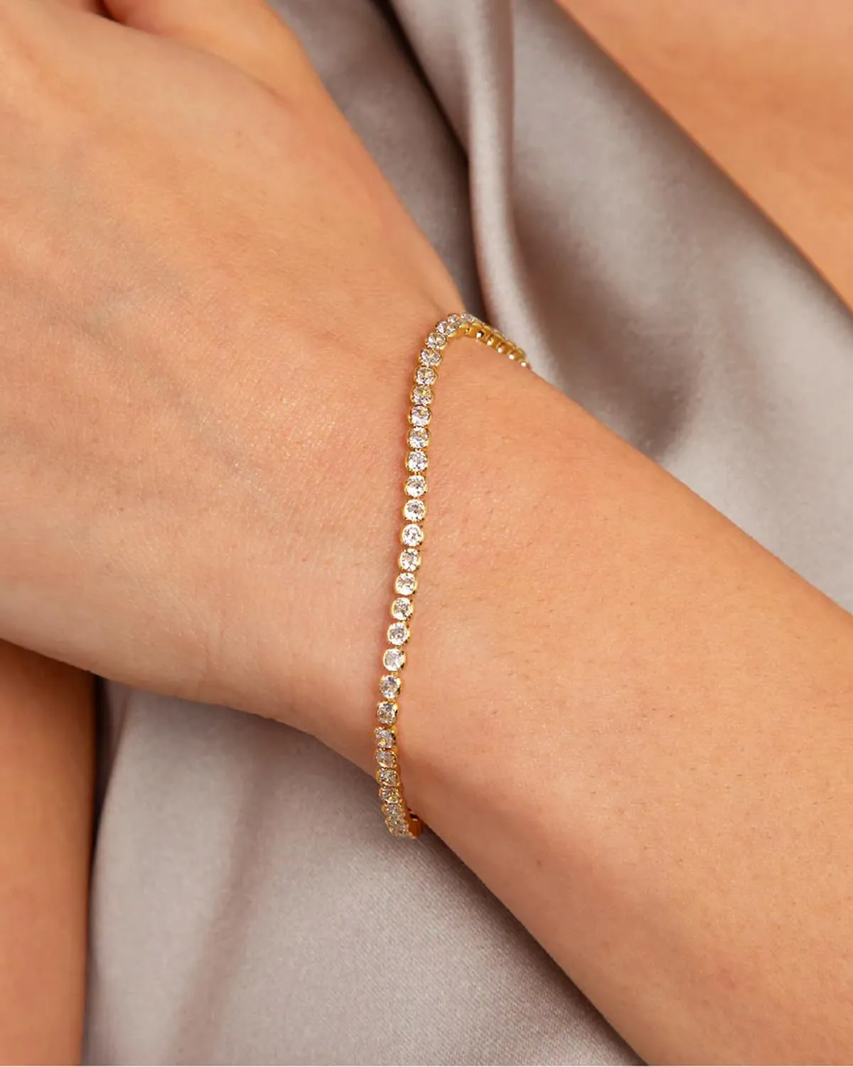 Gold Silver Tennis Bracelets for Women Dainty 14K Gold Plated Stackable Cubic Zirconia Diamond Bracelets for Wedding Bride Jewelry Gift for Mom Women Size 6.5-7.5 Inch
