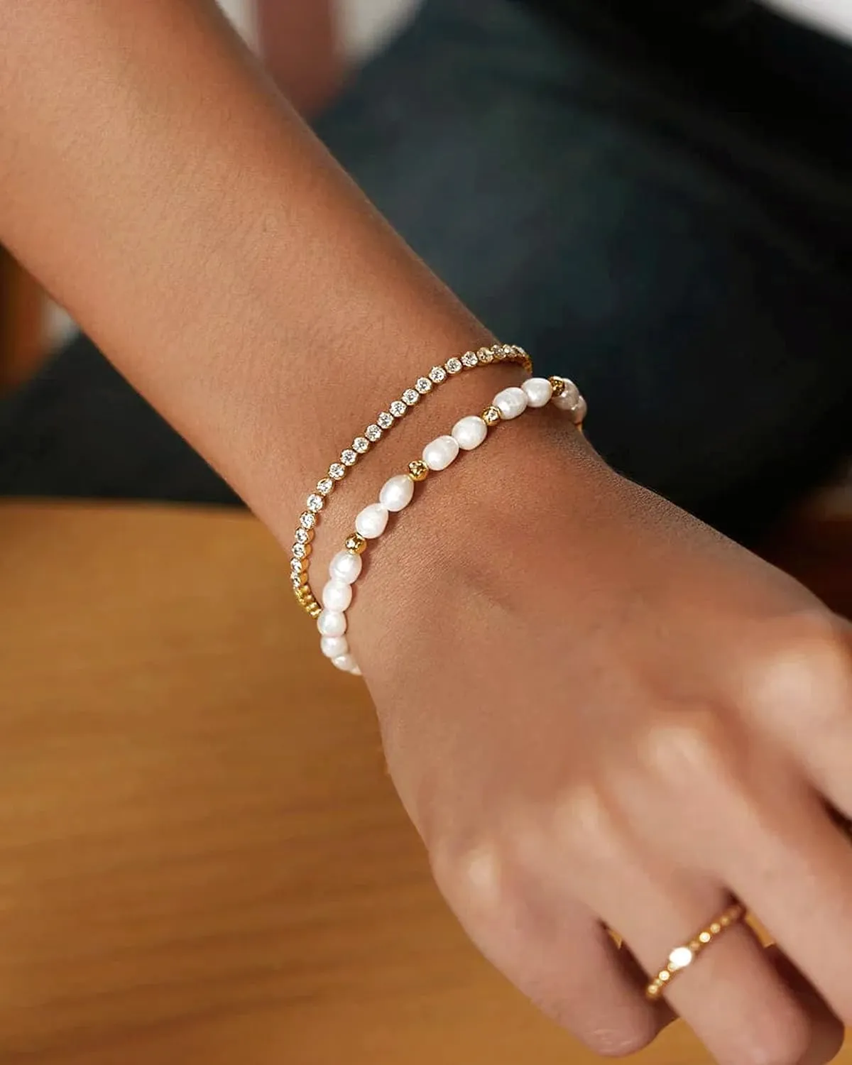 Gold Silver Tennis Bracelets for Women Dainty 14K Gold Plated Stackable Cubic Zirconia Diamond Bracelets for Wedding Bride Jewelry Gift for Mom Women Size 6.5-7.5 Inch