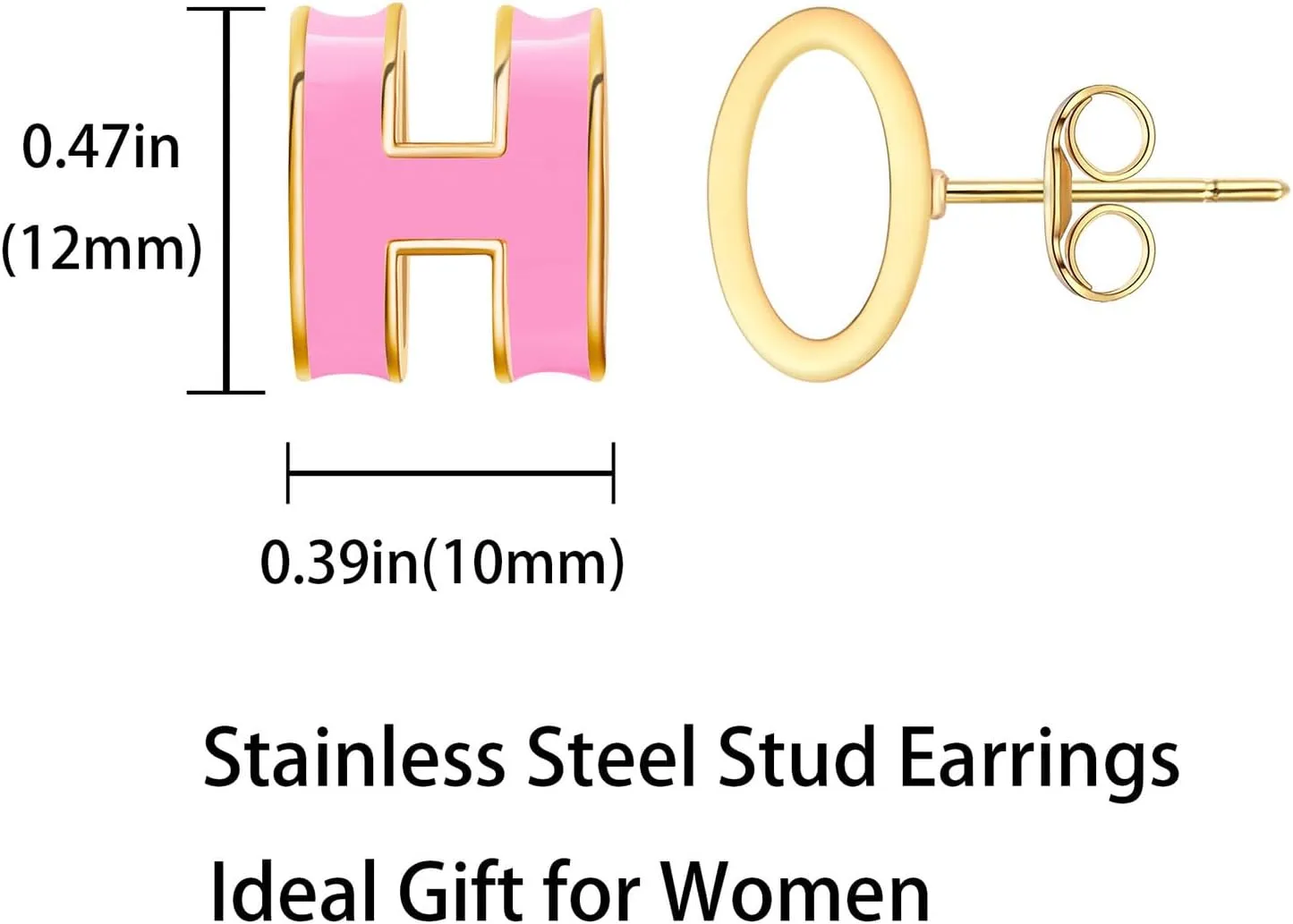Gold Stud Earrings for Women Classical H Enamel Color Earrings Stainless Steel Hypoallergenic Earrings for Women Trendy Elegant Jewelry for Women