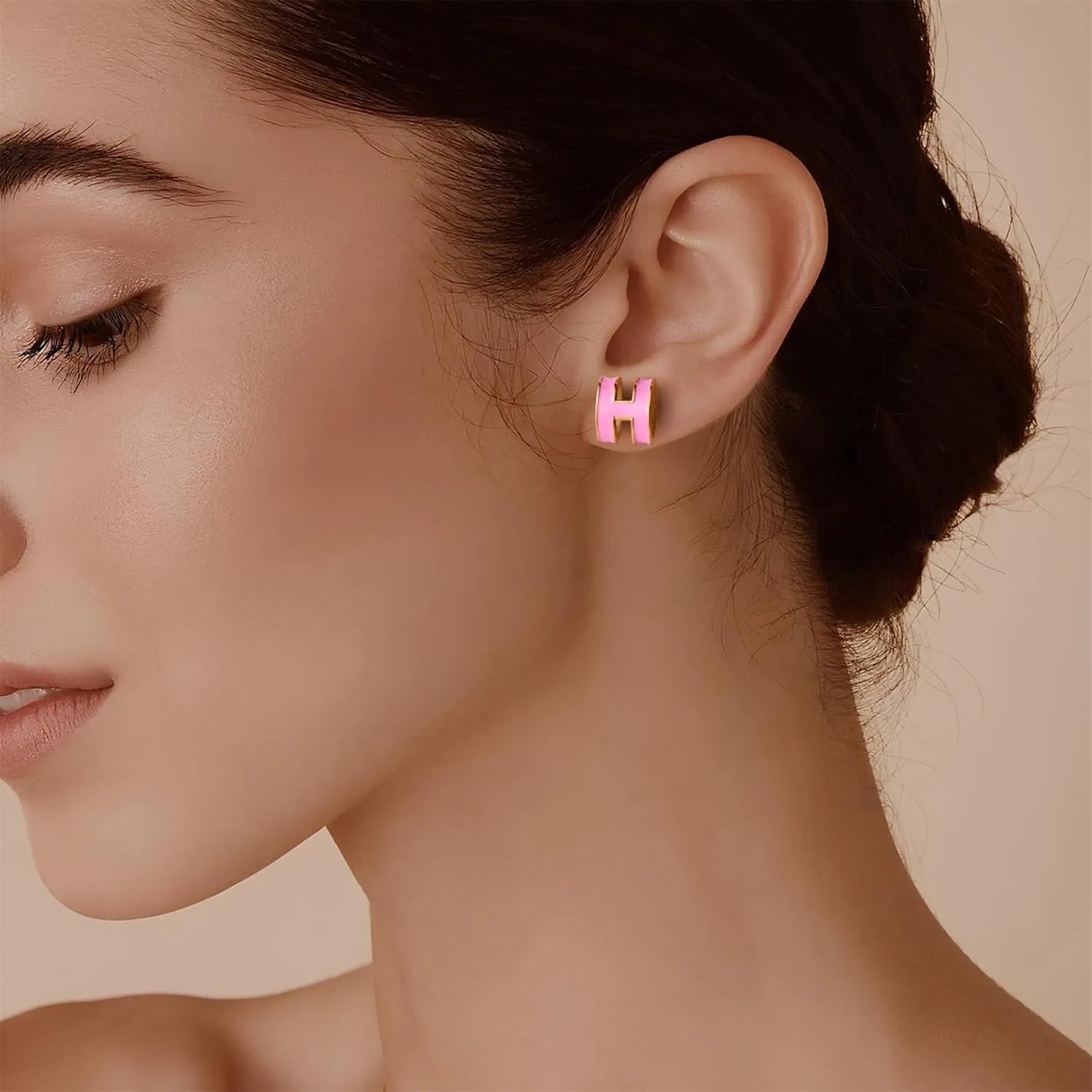 Gold Stud Earrings for Women Classical H Enamel Color Earrings Stainless Steel Hypoallergenic Earrings for Women Trendy Elegant Jewelry for Women