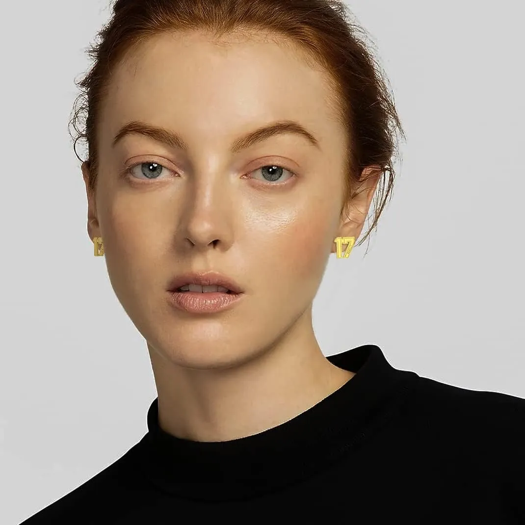 GoldChic Jewelry Sport Number Earrings for Men, Custom Name Stud Earrings For Sport Players Fans, Stainless Steel Baseball Basketball Football Soccer Volleyball Ear Jewelry Gift For Athlete