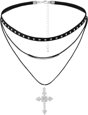 Gothic Black Star Choker for Women, Rhinestone Cross Black Velvet Necklace, Vintage Jewelry for Women Girls